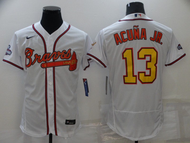 2021 Men Atlanta Braves 13 Acuna jr White Game MLB Jerseys